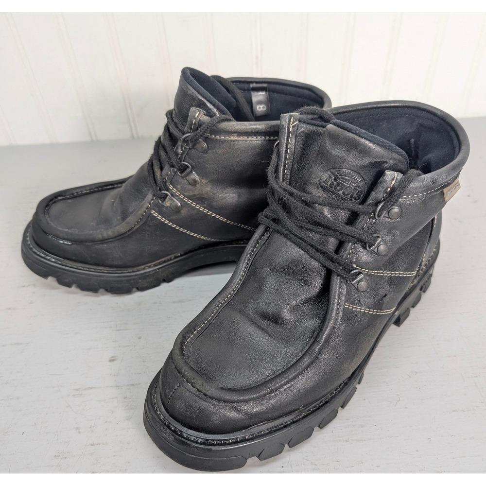 Roots Tuff Black Leather Moc Toe Lace Up Boots Men's 8 Black Made in Canada